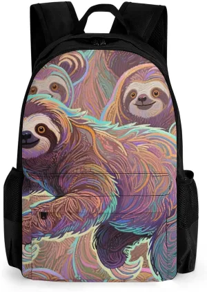 Animals Sloth Art Shoulder Book Bags Polyester Multipurpose Anti-Theft Carry On Bag Large Capacity Travel Hiking & Camping Rucksack