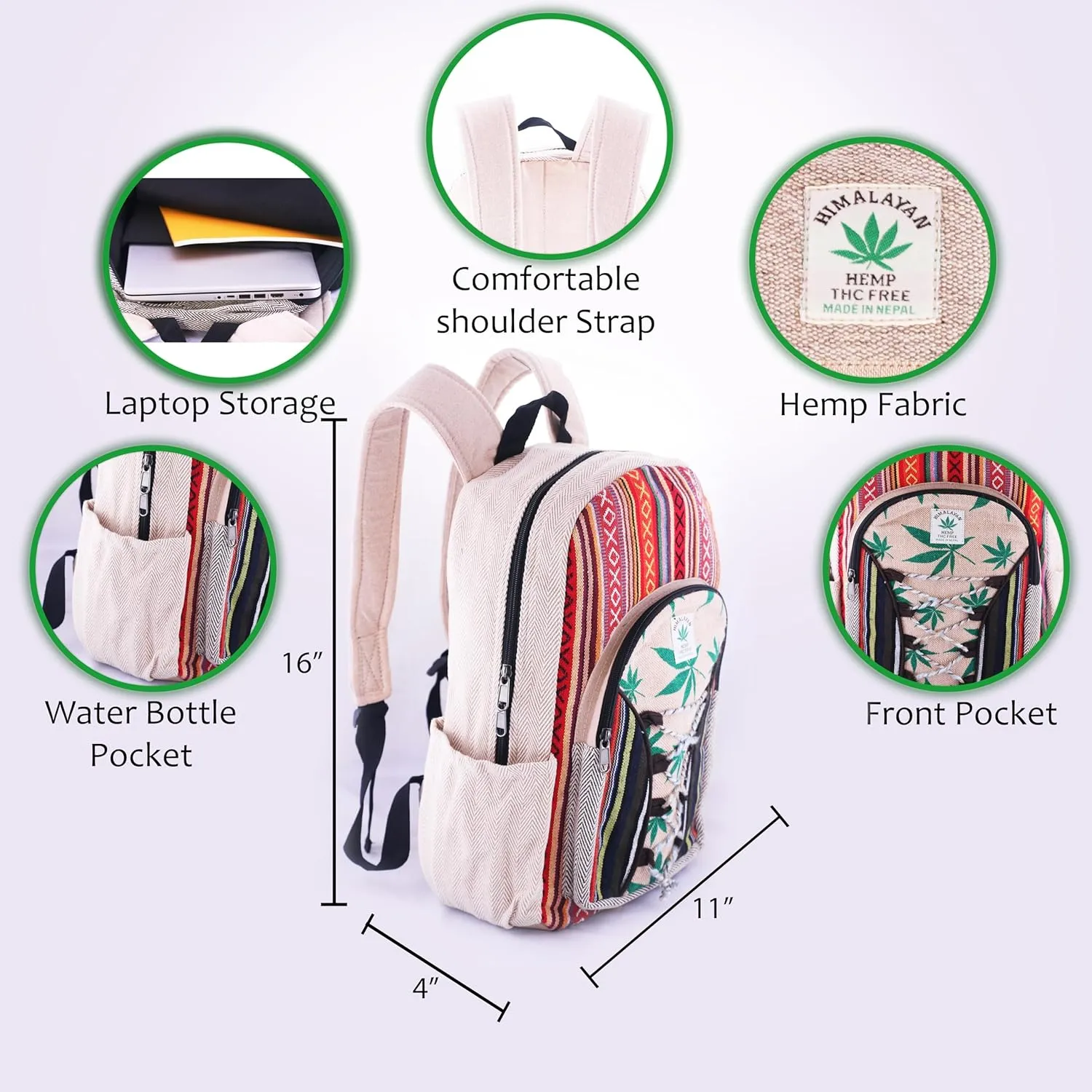 Anitya Hemp Backpack, Multi-Functional Pockets, Eco-Friendly, Unisex, Hiking Daypack, Durable Rucksack (AHLB010)