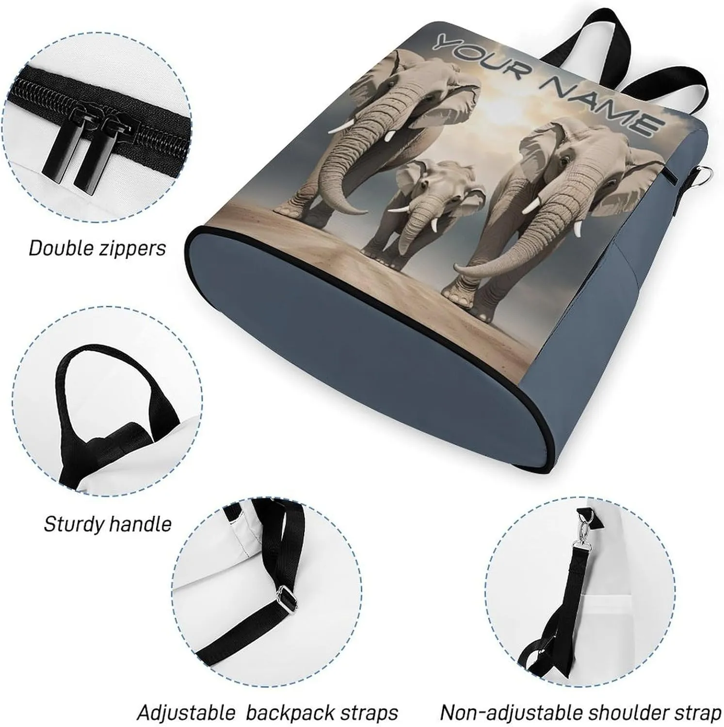 Anti-Theft Daypacks Custom African Elephant Backpack Purse for Women Fashion Bag Travel Pack Personalized Name Basic Casual Bags