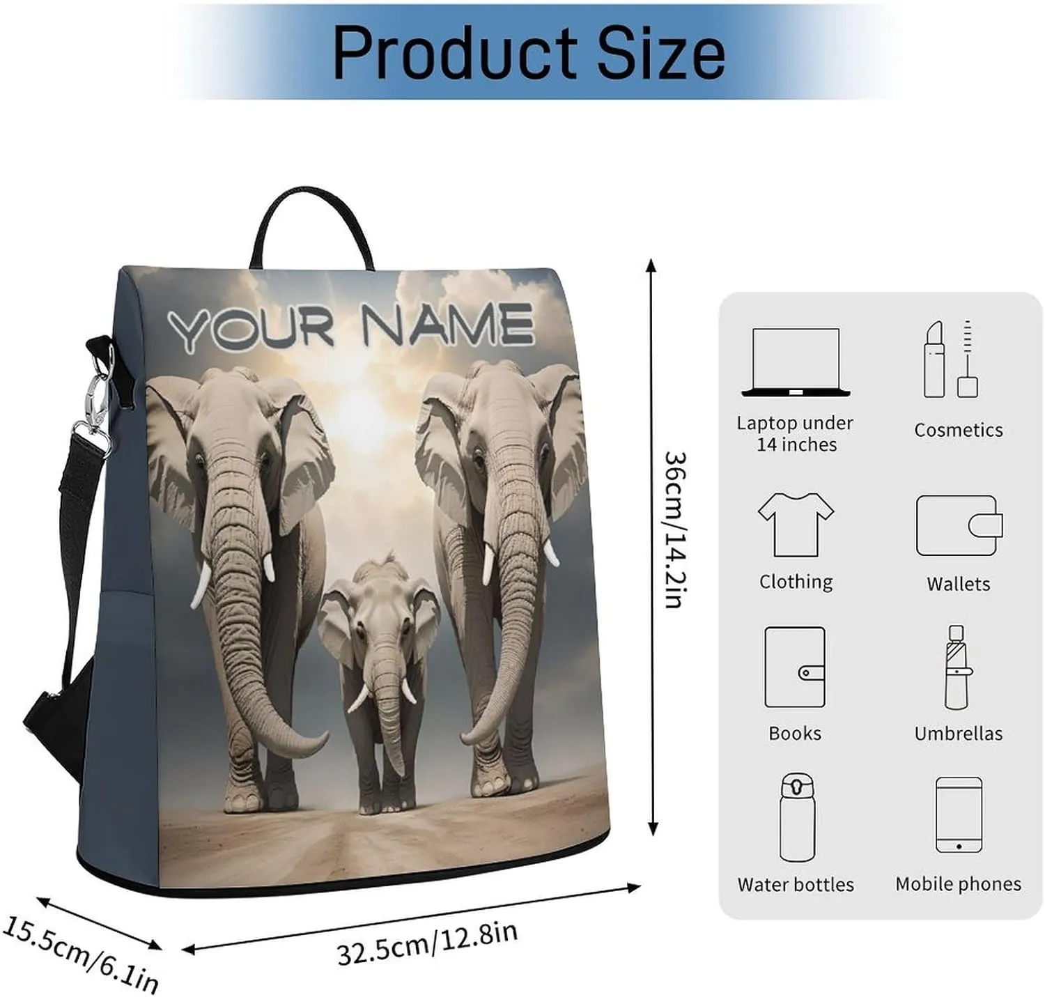 Anti-Theft Daypacks Custom African Elephant Backpack Purse for Women Fashion Bag Travel Pack Personalized Name Basic Casual Bags