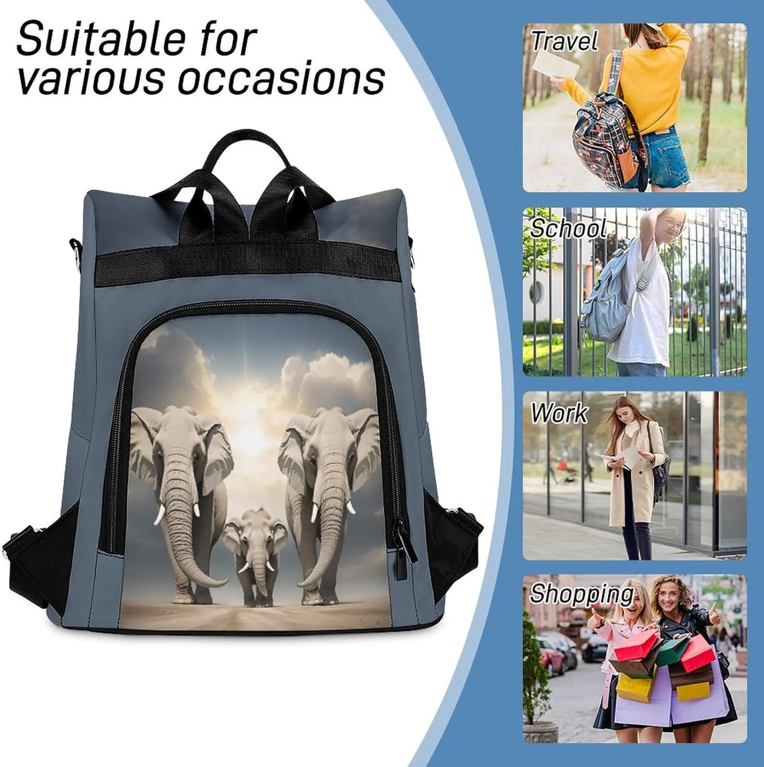 Anti-Theft Daypacks Custom African Elephant Backpack Purse for Women Fashion Bag Travel Pack Personalized Name Basic Casual Bags