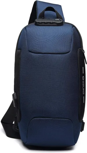 Anti-theft Sling Bag New Men Crossbody Bag fit 10.5 inch tablet Women Chest Pack with USB Charging Port Shoulder Bag for Cycling Camping Riding Hiking Daypacks Waterproof Polyester Blue A