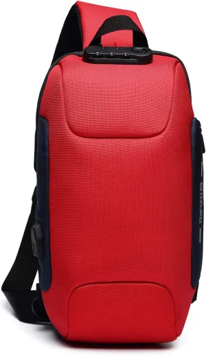 Anti-theft Sling Bag New Men Crossbody Bag fit 10.5 inch tablet Women Chest Pack with USB Charging Port Shoulder Bag for Cycling Camping Riding Hiking Daypacks Waterproof Polyester Red A