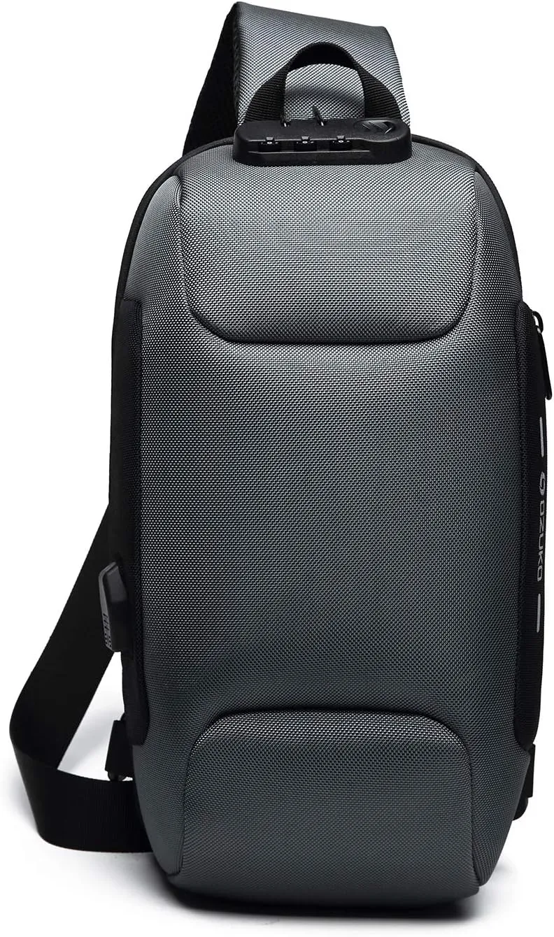 Anti-theft Sling Bag New Men Crossbody Bag Women Chest Pack with USB Charging Port Reflective Stripe Shoulder Bag for Cycling Camping Riding Hiking Daypacks Waterproof Polyester Gray A
