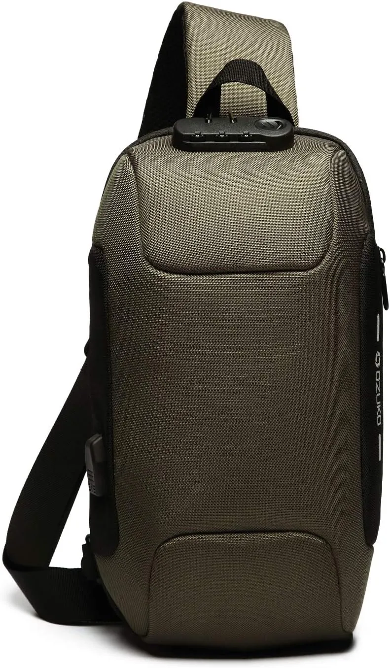 Anti-theft Sling Bag New Men Crossbody Bag Women Chest Pack with USB Charging Port Reflective Stripe Shoulder Bag for Cycling Camping Riding Hiking Daypacks Waterproof Polyester Light Green A