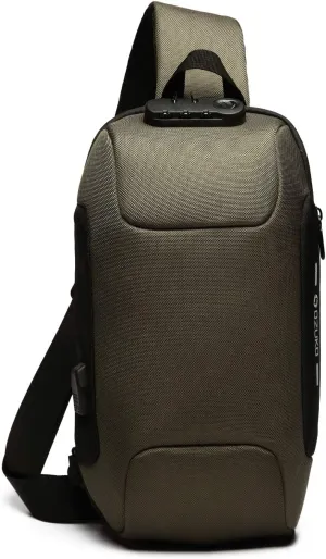 Anti-theft Sling Bag New Men Crossbody Bag Women Chest Pack with USB Charging Port Reflective Stripe Shoulder Bag for Cycling Camping Riding Hiking Daypacks Waterproof Polyester Light Green A