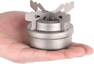 ANZAGA Mini Alcohol Stove, Titanium Camping Stove with Stand, Portable Survival Stove