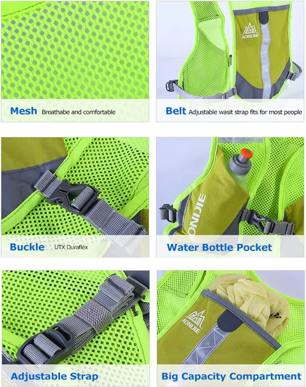 AONIJIE Men Women Ultralight Running Vest Pack Reflective Breathable Hydration Backpack for Hiking Camping Marathon Cycling Race (Blue)
