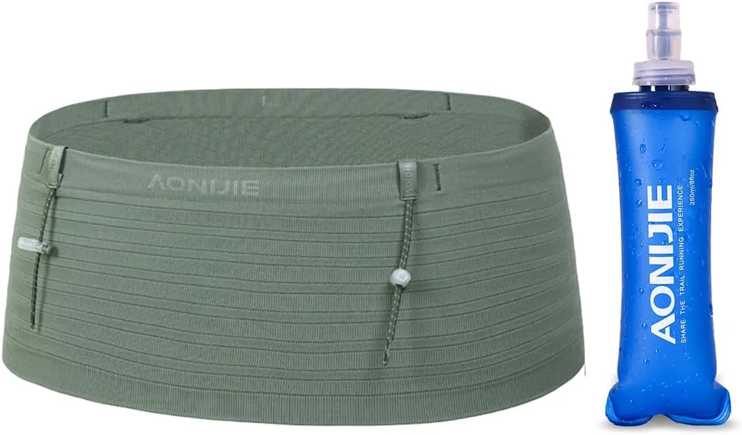 AONIJIE Running Belt with 250ml Soft Flask for Women and Men Lightweight & Non-slip Black Fanny Pack Fits All Size Phones Passport and More (Light Green, S)