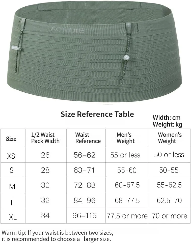 AONIJIE Running Belt with 250ml Soft Flask for Women and Men Lightweight & Non-slip Black Fanny Pack Fits All Size Phones Passport and More (Light Green, S)