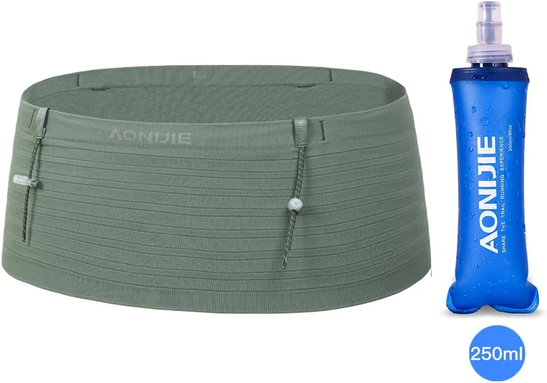 AONIJIE Running Belt with 250ml Soft Flask for Women and Men Lightweight & Non-slip Black Fanny Pack Fits All Size Phones Passport and More (Light Green, S)