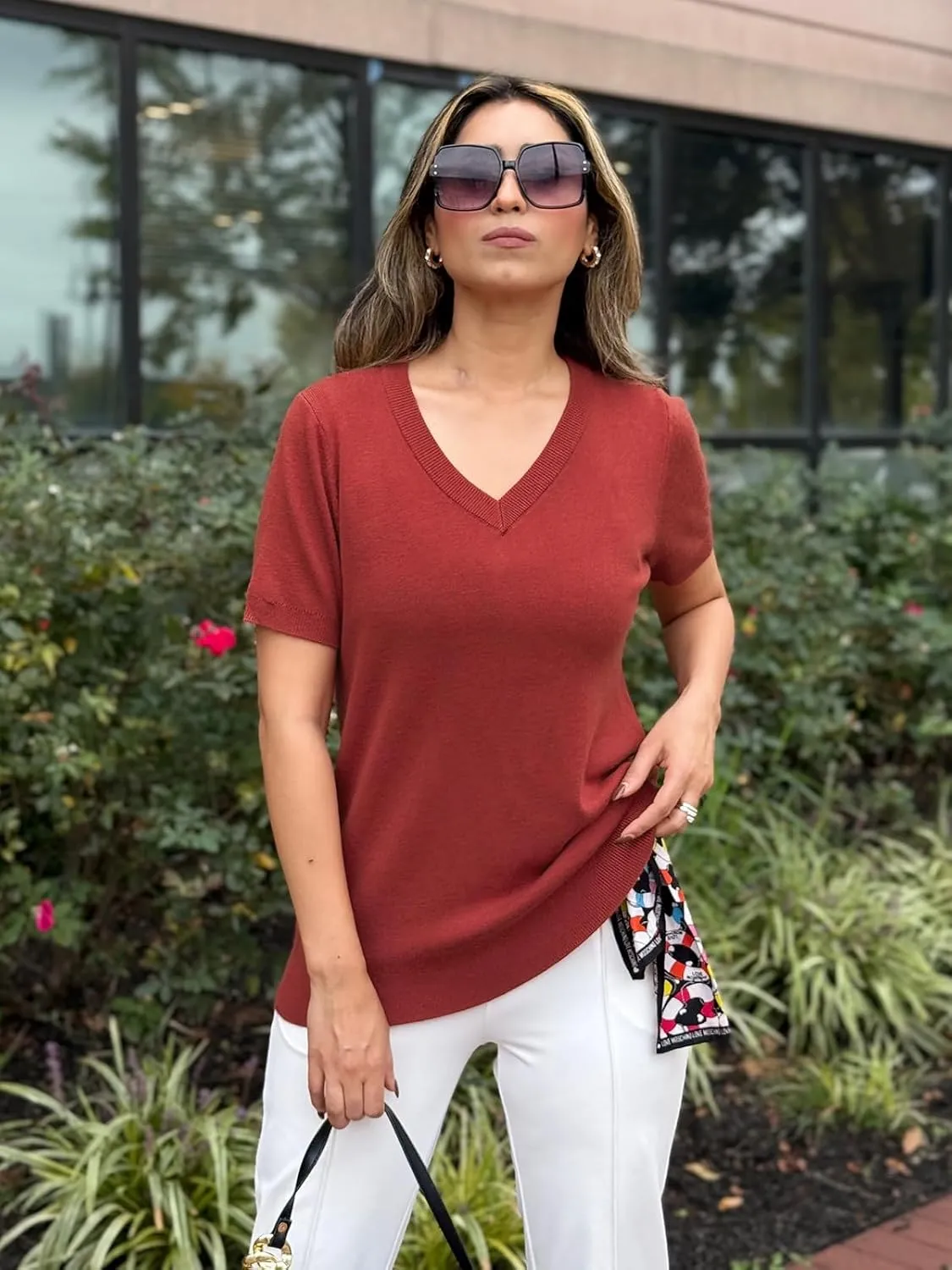 Arach&Cloz Women's Wool Blend Summer Tops Lightweight Business Casual Blouses