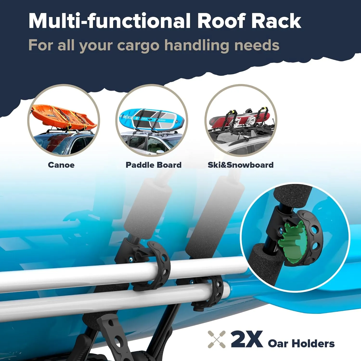 ARKSEN 2 Pair Universal Folding Kayak Roof Rack for Cars, SUVs, and Trucks - Heavy-Duty Adjustable J-Bar Kayak Carrier with 4 Lashing Strap, 4 Stern Tie Down Straps, 4 Anchor Straps