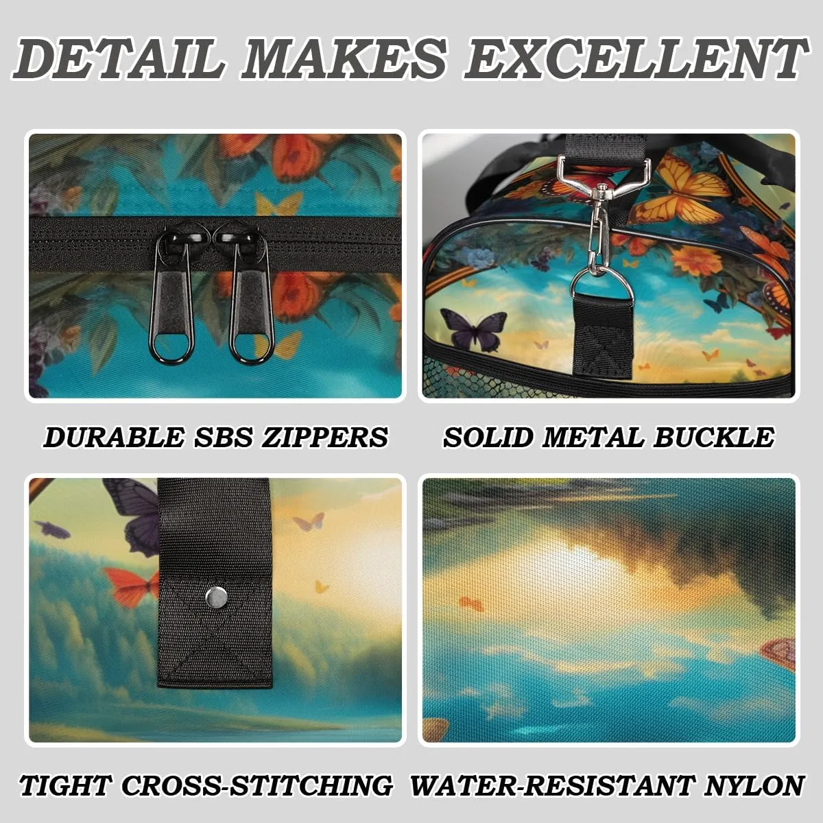 Art Travel Duffle Bag for Women Men Foldable Waterproof Weekender Bag Carry on Tote for Overnight Sports Gym Butterfly Flower Painting