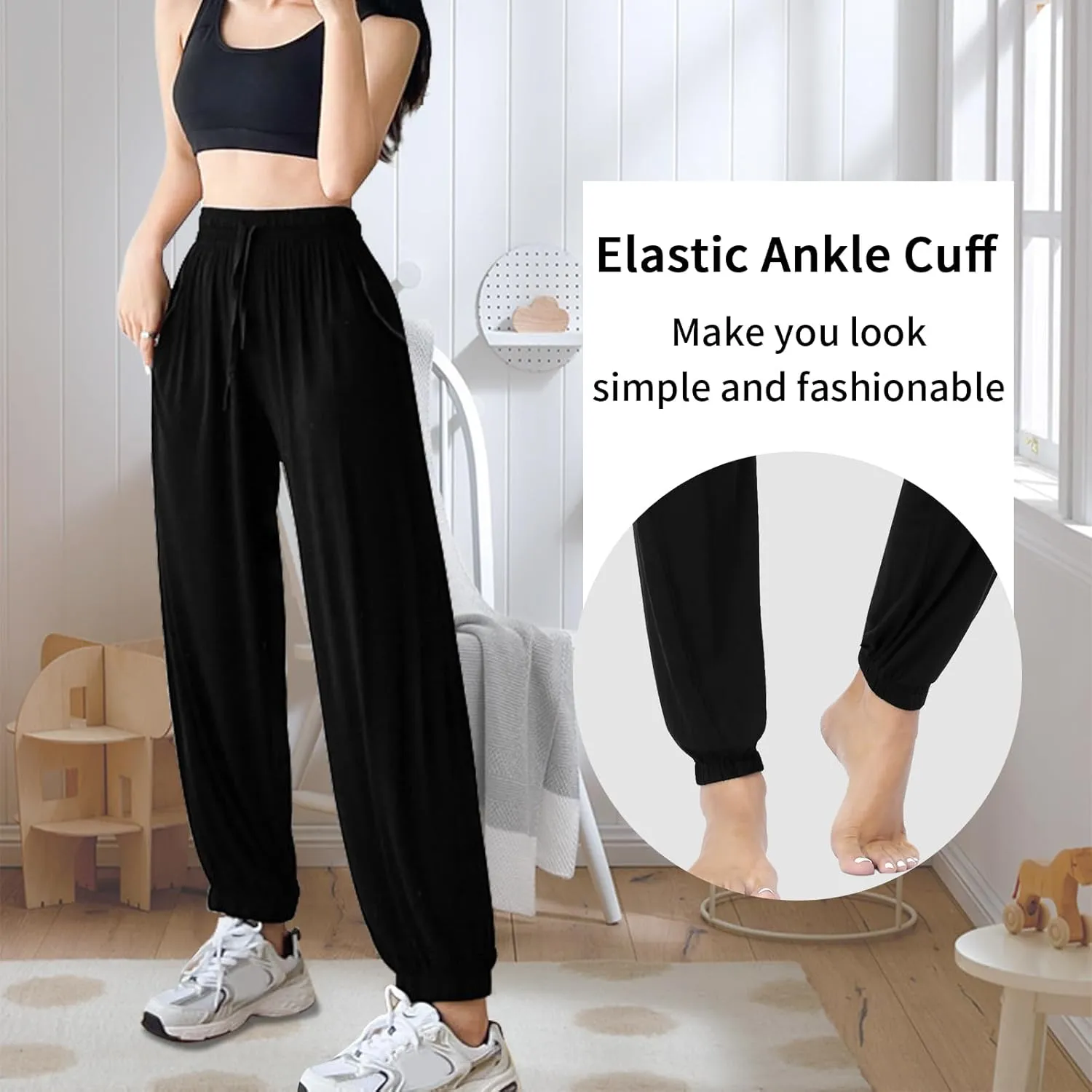 ASIMOON Womens Pants Lightweight Loose Casual Joggers Comfy Stretch Yoga Running Workout Lounge Pants with Pockets