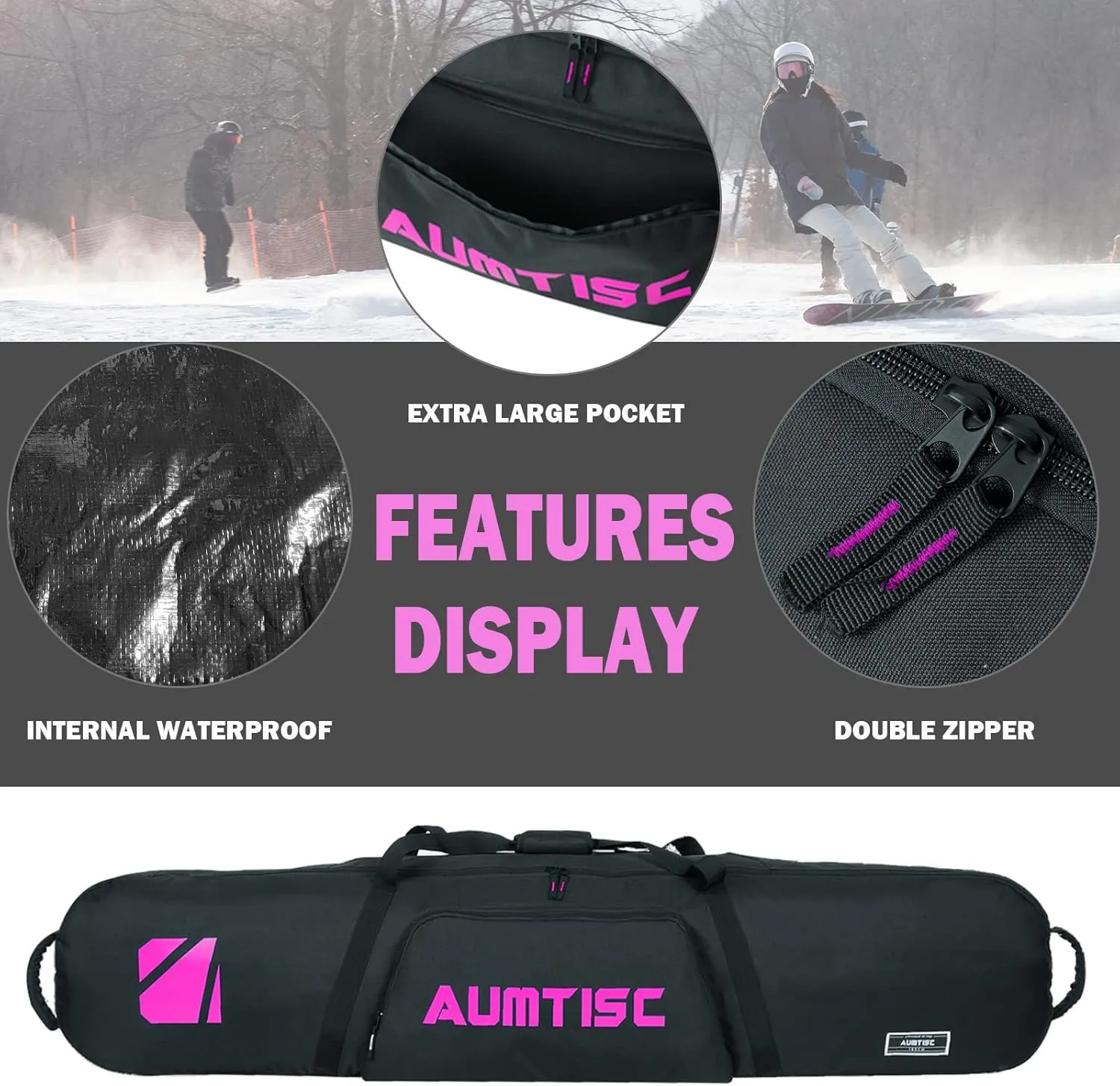 AUMTISC Padded Snowboard Bag for Air Travel, Snowboard Travel Bags for Flying with Gear Pockets, Available Length in 155cm | 165cm | Ajustblae 156-181cm