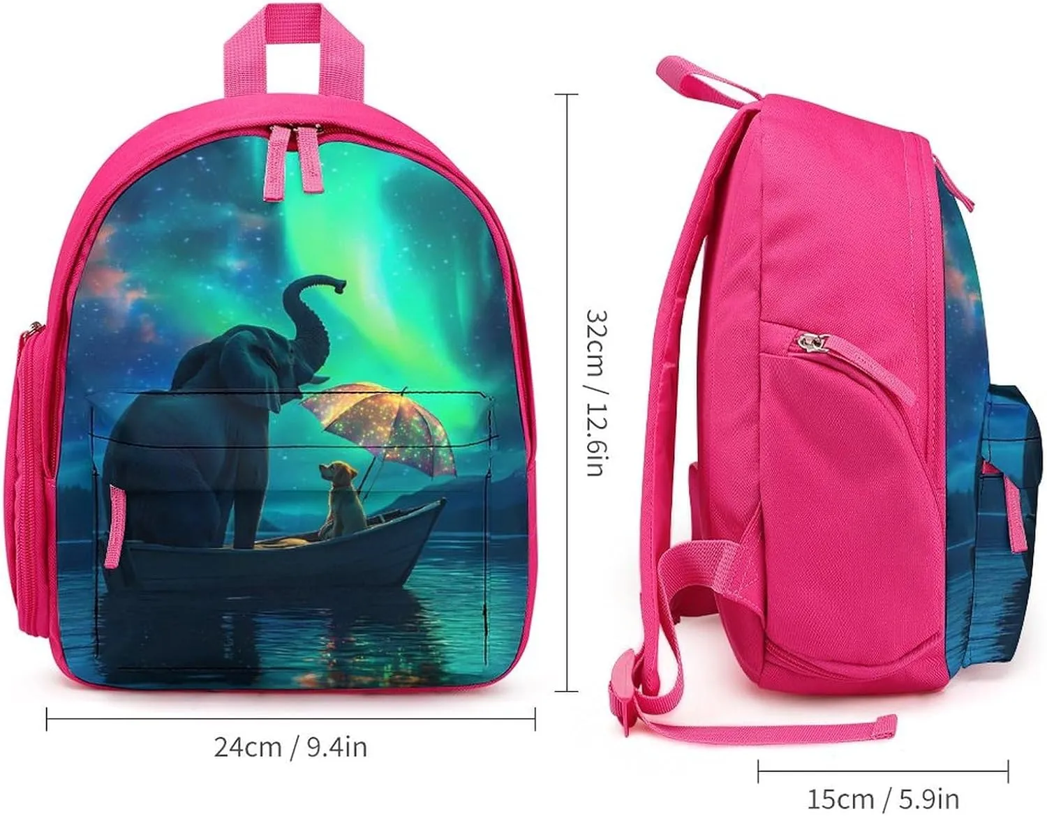 Aurora Scenery Elephant Backpack Small Shoulder Bag Travel Bag Casual Daybacks Handbags One Size
