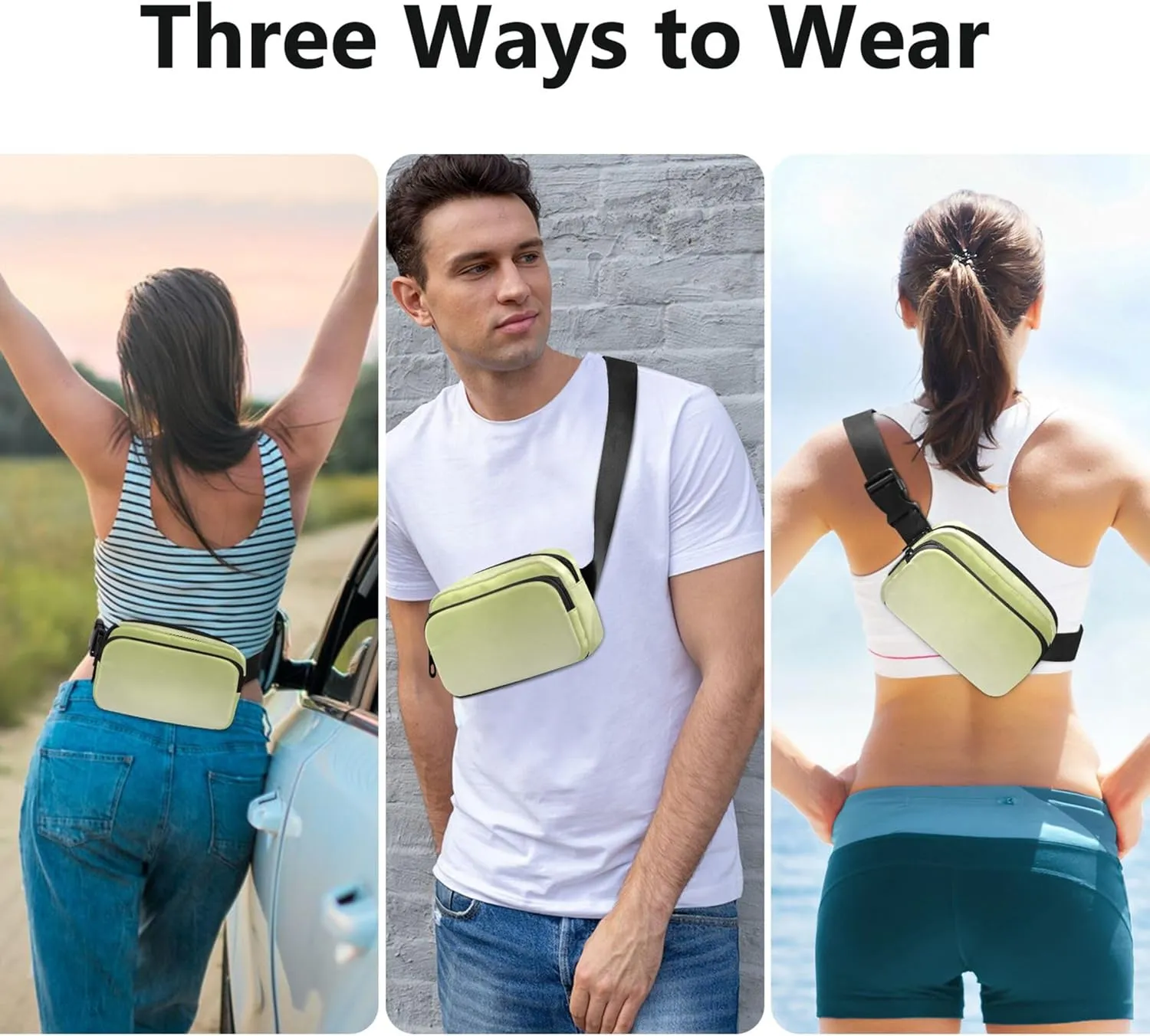 Avocado Green Floral White Gradient Fanny Pack for Women Waterproof Hip Pack Belt Pouch Flower Travel Waist Pack for Men