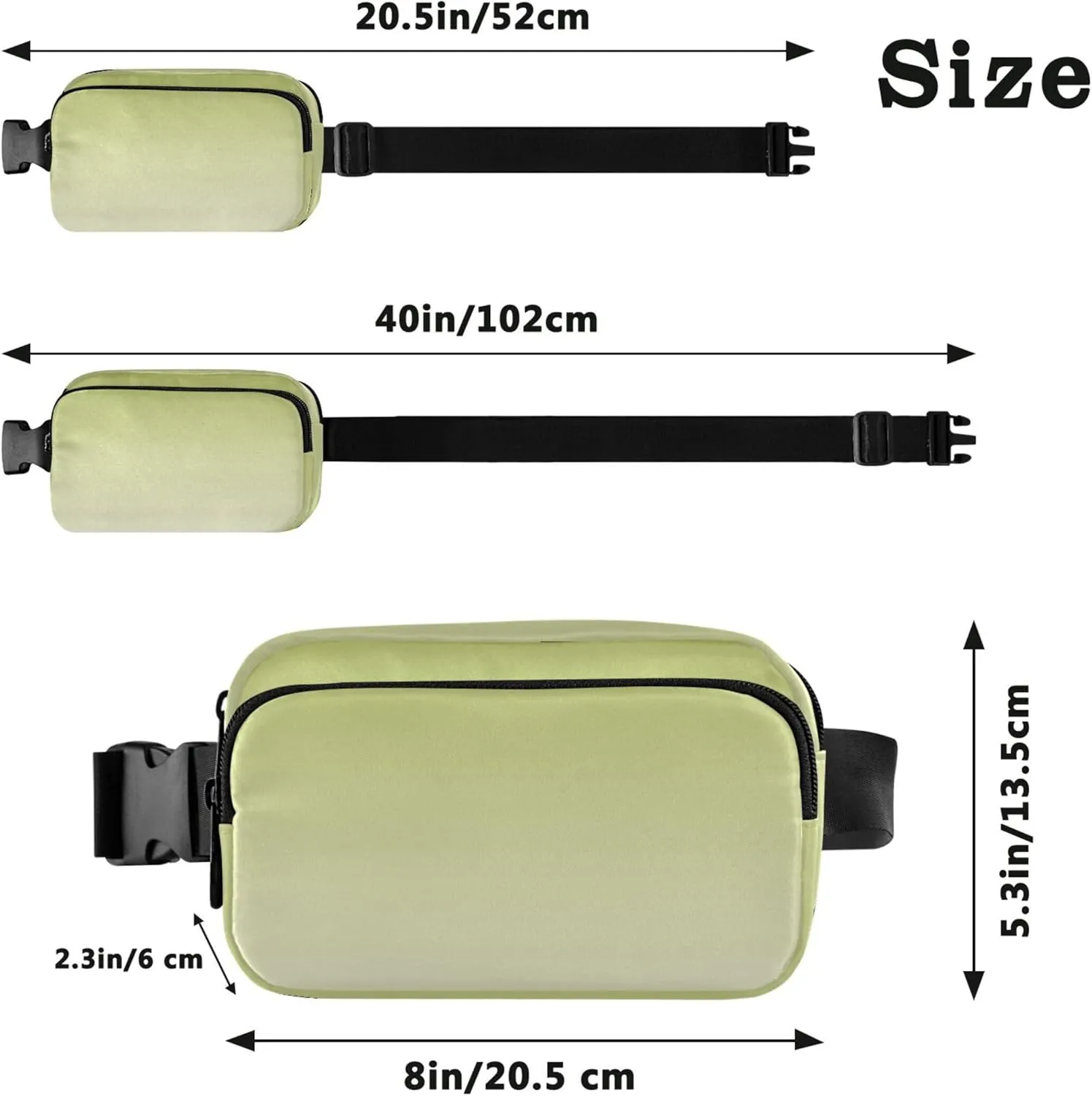 Avocado Green Floral White Gradient Fanny Pack for Women Waterproof Hip Pack Belt Pouch Flower Travel Waist Pack for Men