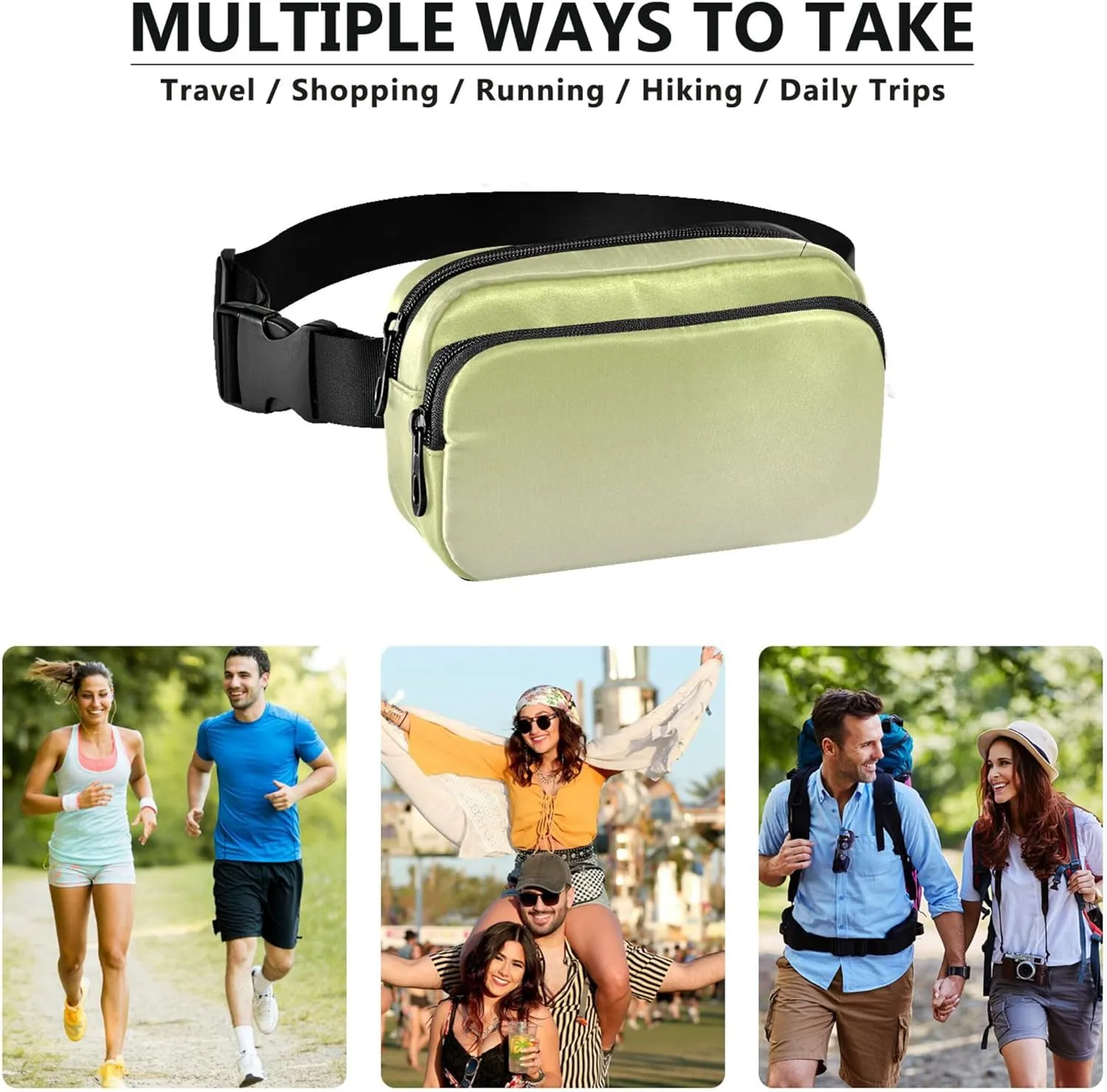 Avocado Green Floral White Gradient Fanny Pack for Women Waterproof Hip Pack Belt Pouch Flower Travel Waist Pack for Men