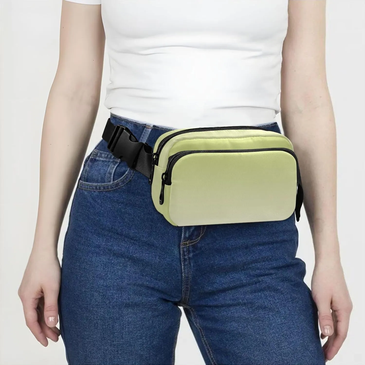 Avocado Green Floral White Gradient Fanny Pack for Women Waterproof Hip Pack Belt Pouch Flower Travel Waist Pack for Men