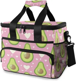 Avocado Green Fruit Pink Cooler Bag Insulated Cooler Soft Sided Cooler 24 Can Portable Picnic Bag Large Leakproof Lunch Bag Box for Beach Grocery Camping Travel Car Men Women