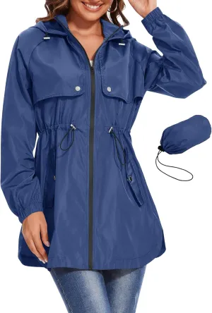 Avoogue Women Waterproof Hiking Raincoat Outdoor Lined Rain Jacket Lightweight Hooded Jackets Trench Coats