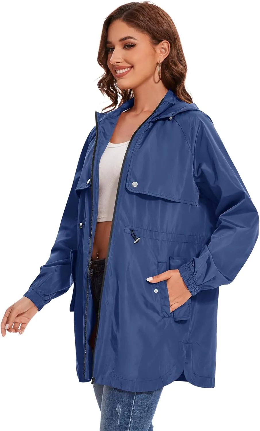 Avoogue Women Waterproof Hiking Raincoat Outdoor Lined Rain Jacket Lightweight Hooded Jackets Trench Coats