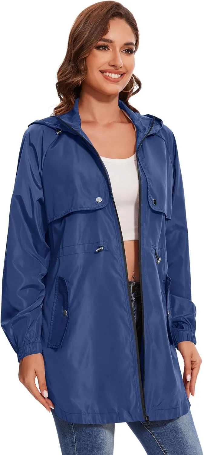 Avoogue Women Waterproof Hiking Raincoat Outdoor Lined Rain Jacket Lightweight Hooded Jackets Trench Coats