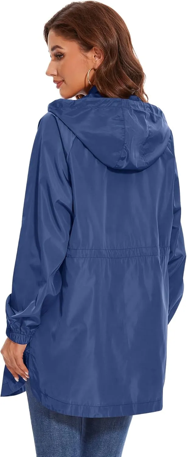 Avoogue Women Waterproof Hiking Raincoat Outdoor Lined Rain Jacket Lightweight Hooded Jackets Trench Coats