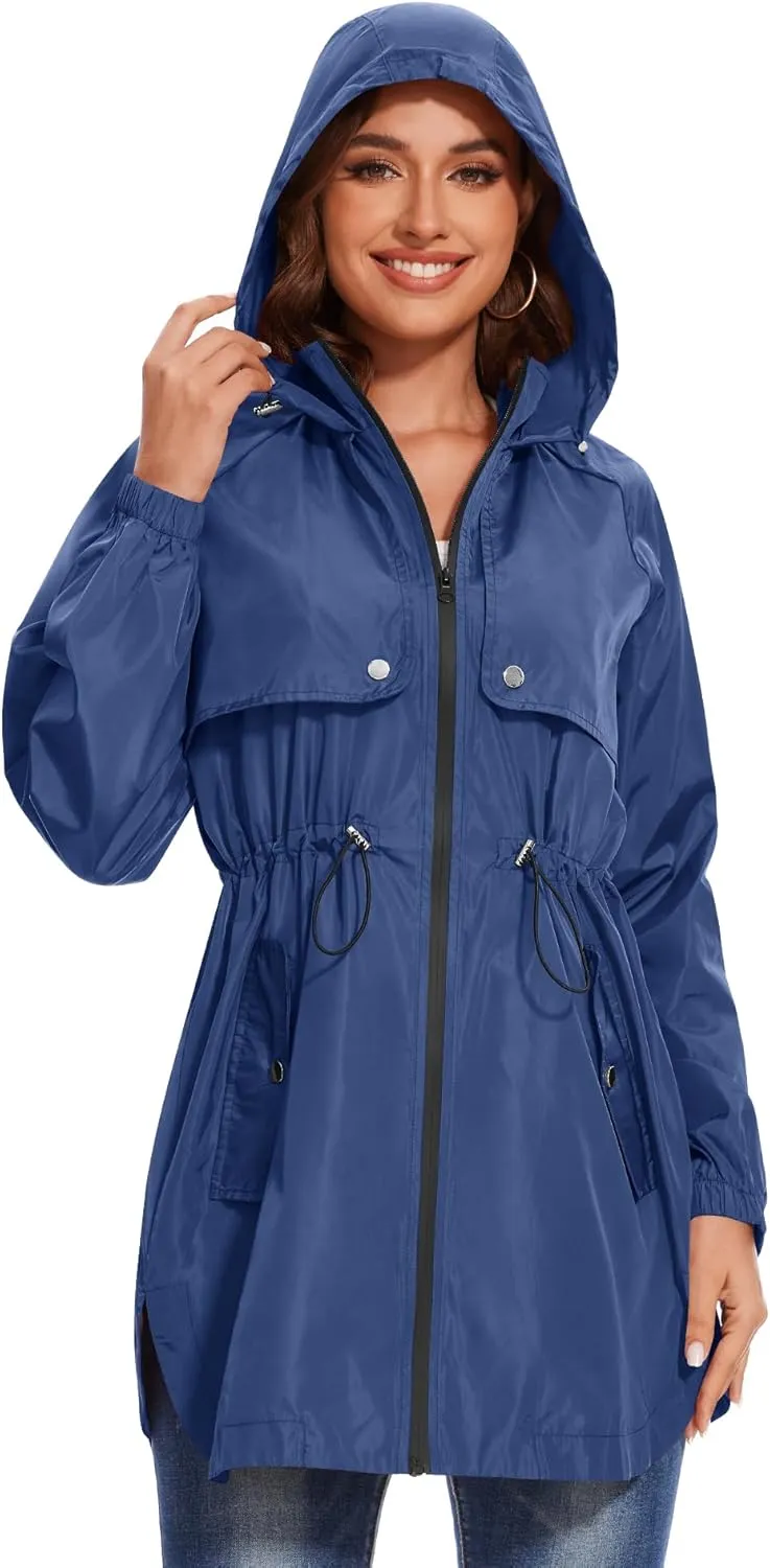 Avoogue Women Waterproof Hiking Raincoat Outdoor Lined Rain Jacket Lightweight Hooded Jackets Trench Coats