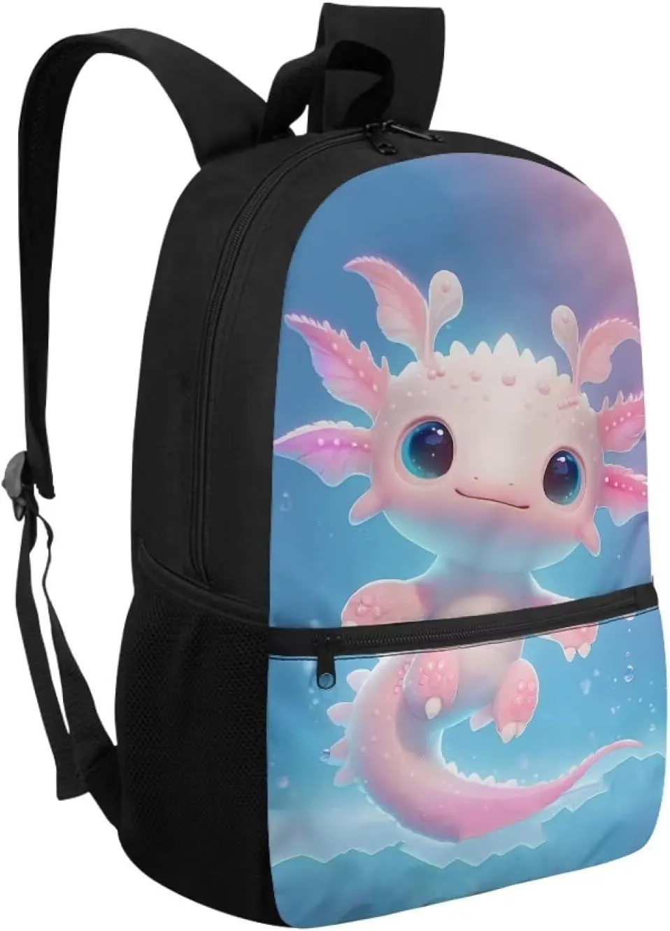 Axolotl Backpack for Girls Preschool Primary Kindergarten School Bag with Front Pockets Kids Book Bag 6-8 8-10 Travle Student Daycare Satchel Bag Schoolbag