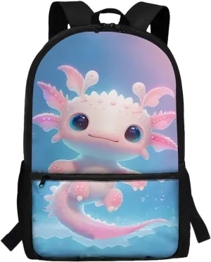 Axolotl Backpack for Girls Preschool Primary Kindergarten School Bag with Front Pockets Kids Book Bag 6-8 8-10 Travle Student Daycare Satchel Bag Schoolbag