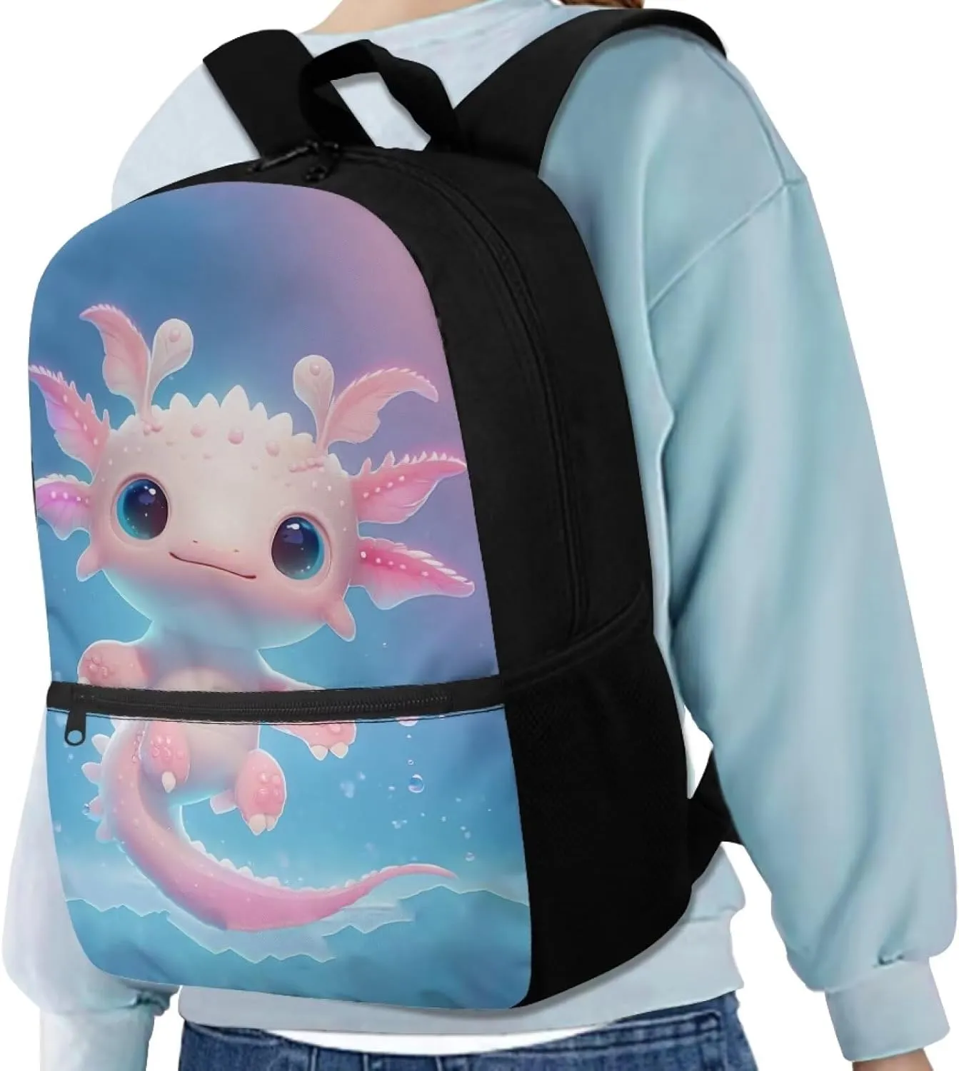 Axolotl Backpack for Girls Preschool Primary Kindergarten School Bag with Front Pockets Kids Book Bag 6-8 8-10 Travle Student Daycare Satchel Bag Schoolbag