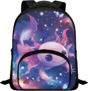 Axolotl Galaxy Kids Backpack Toddler Lightweight School Bag for Boys Girls Student Preschool Kindergarten Elementary Bookbag Mini Children Backpack