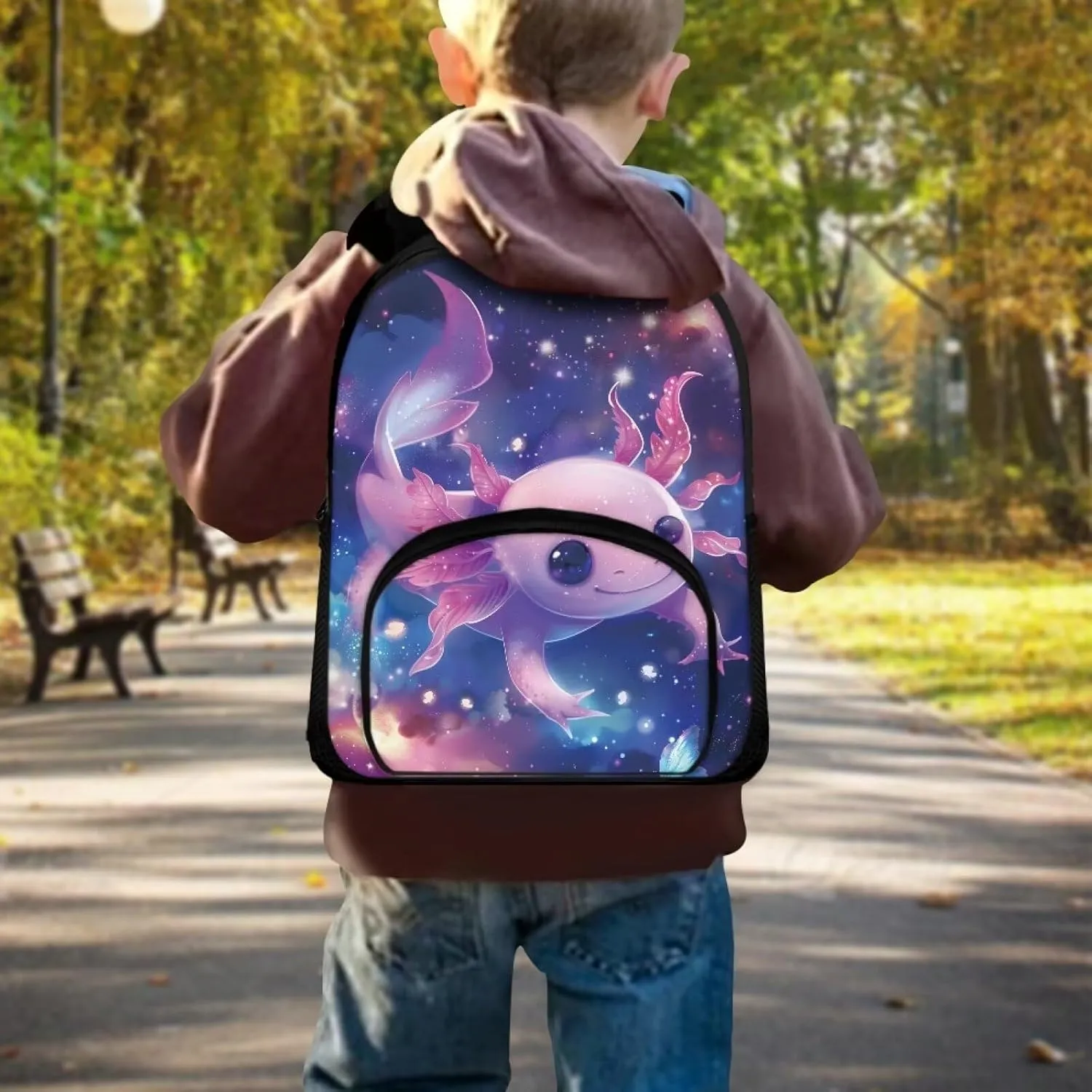 Axolotl Galaxy Kids Backpack Toddler Lightweight School Bag for Boys Girls Student Preschool Kindergarten Elementary Bookbag Mini Children Backpack