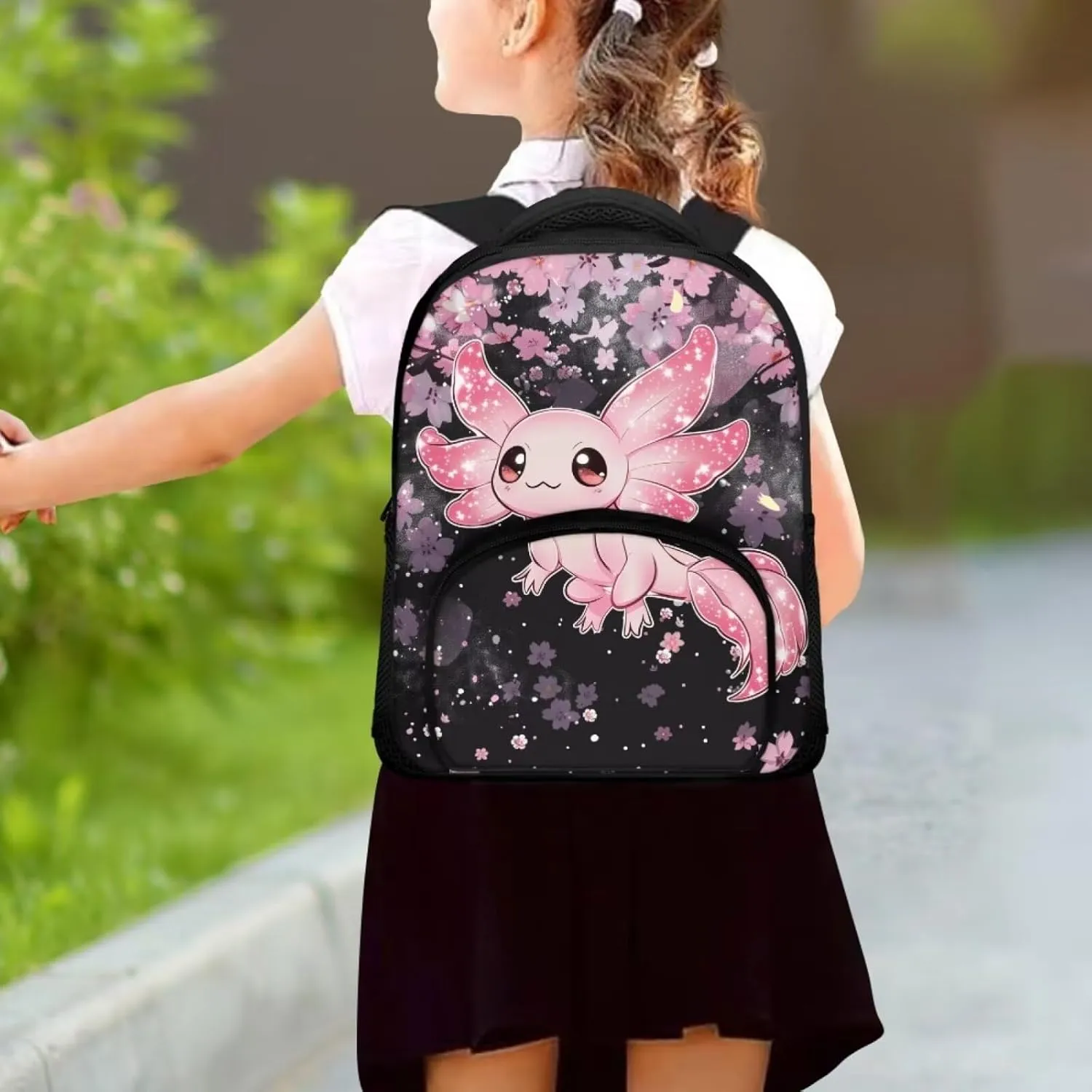 Axolotl Kids Backpack for Girls 8-12 Fashion Backpack Multi-pockets Portable Rucksack 12 Inch Daypack for Kindergarten