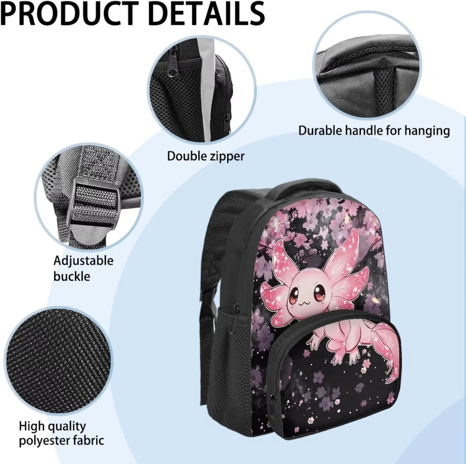 Axolotl Kids Backpack for Girls 8-12 Fashion Backpack Multi-pockets Portable Rucksack 12 Inch Daypack for Kindergarten