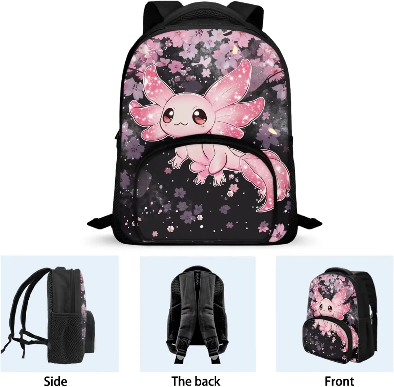 Axolotl Kids Backpack for Girls 8-12 Fashion Backpack Multi-pockets Portable Rucksack 12 Inch Daypack for Kindergarten