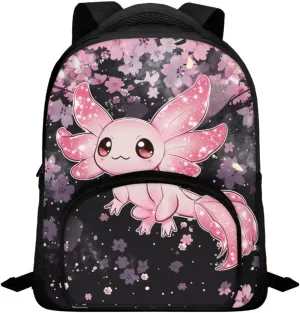 Axolotl Kids Backpack for Girls 8-12 Fashion Backpack Multi-pockets Portable Rucksack 12 Inch Daypack for Kindergarten