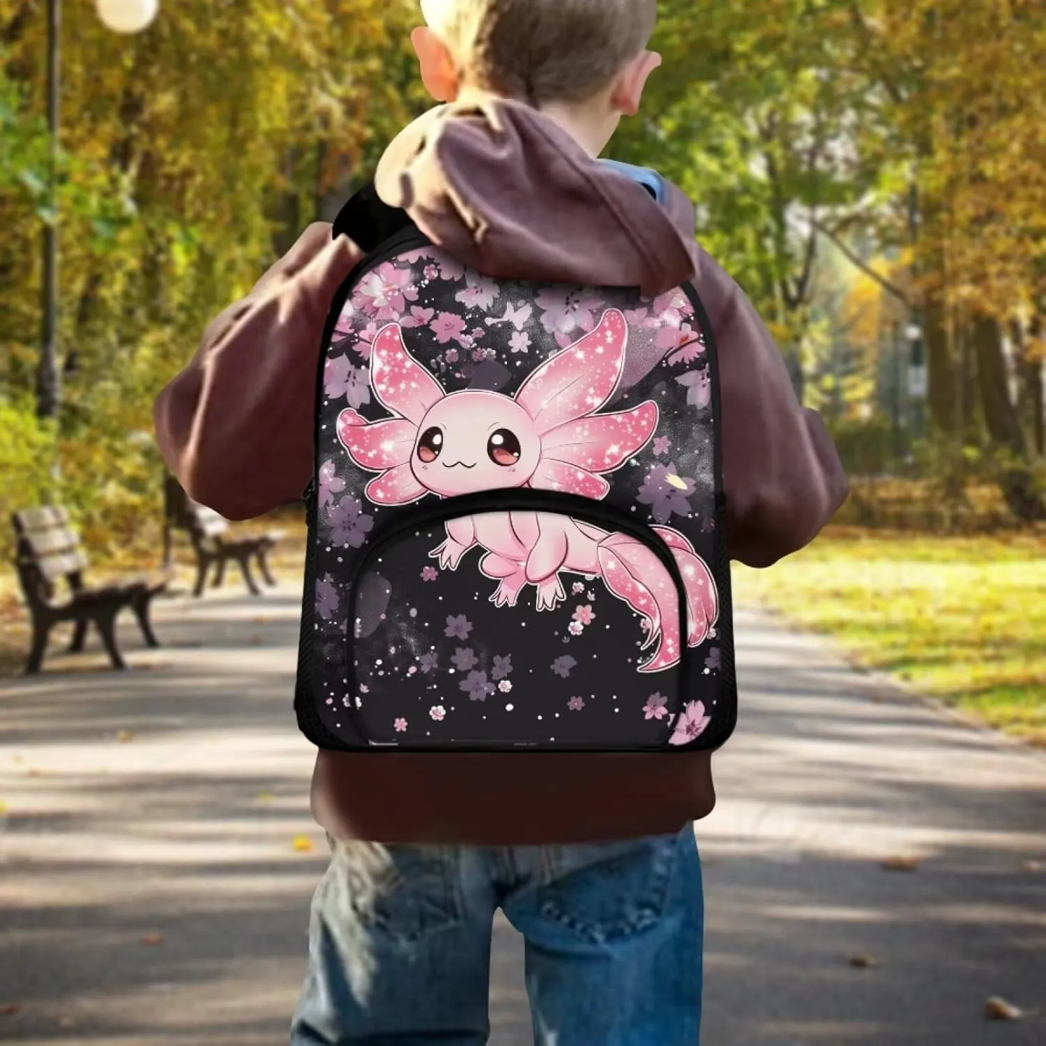Axolotl Kids Backpack for Girls 8-12 Fashion Backpack Multi-pockets Portable Rucksack 12 Inch Daypack for Kindergarten