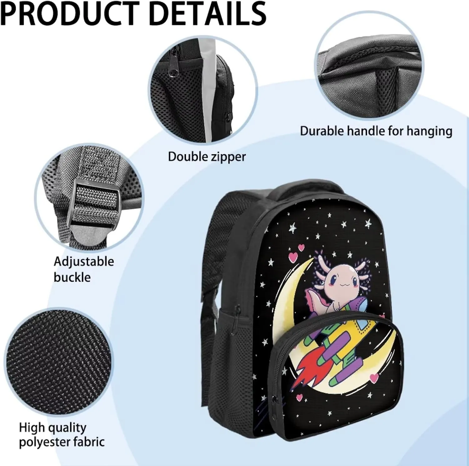 Axolotl Space Toddler Backpack Girls Boys Kindergarten Primary Preschool Bookbags Back to School Kids Schoolbags Lightweight Nursery Travel Bag for Children