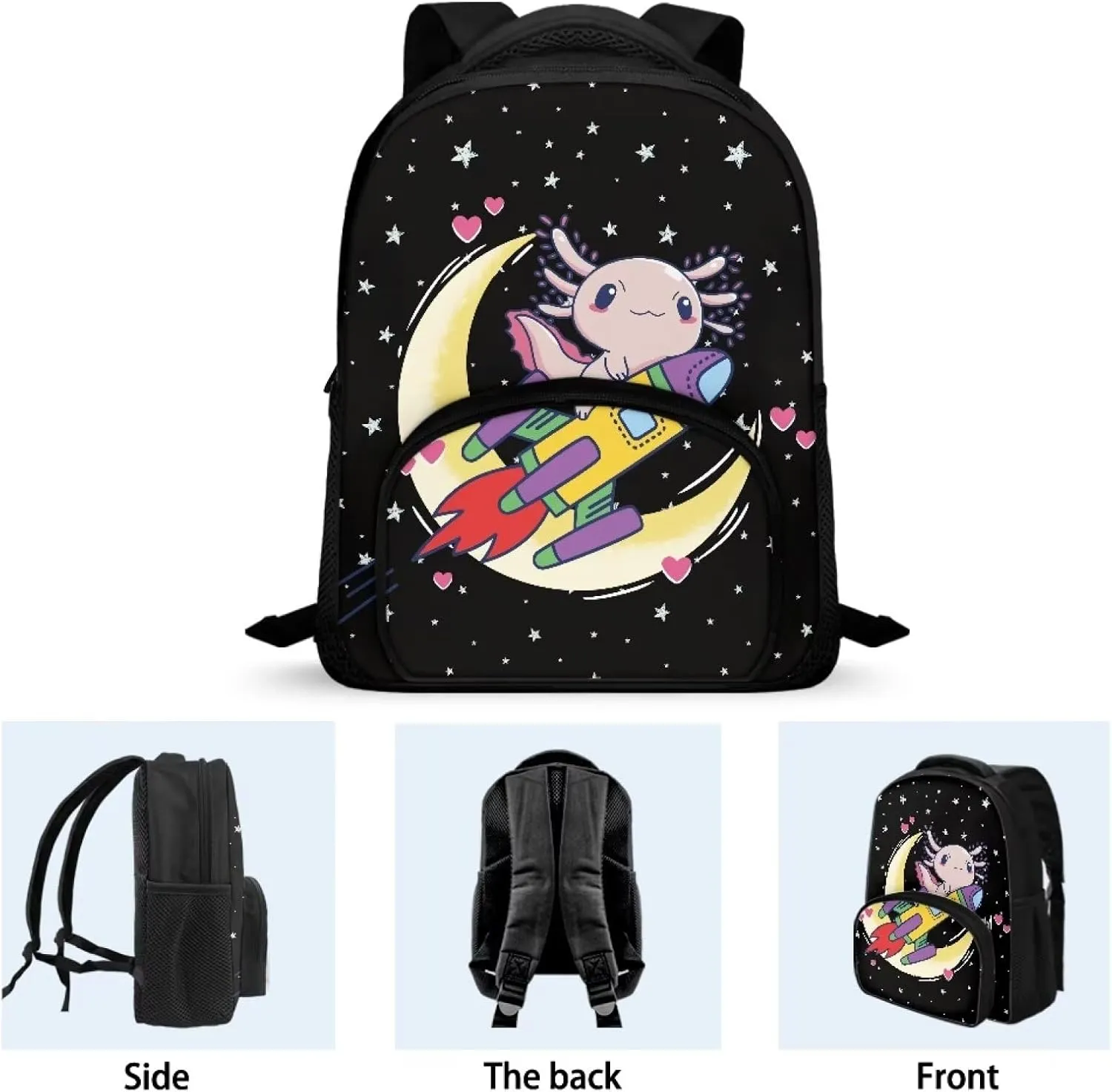 Axolotl Space Toddler Backpack Girls Boys Kindergarten Primary Preschool Bookbags Back to School Kids Schoolbags Lightweight Nursery Travel Bag for Children