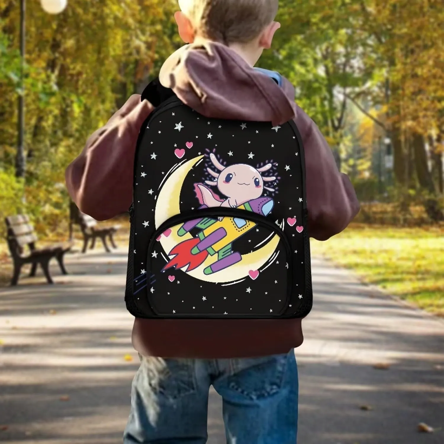 Axolotl Space Toddler Backpack Girls Boys Kindergarten Primary Preschool Bookbags Back to School Kids Schoolbags Lightweight Nursery Travel Bag for Children
