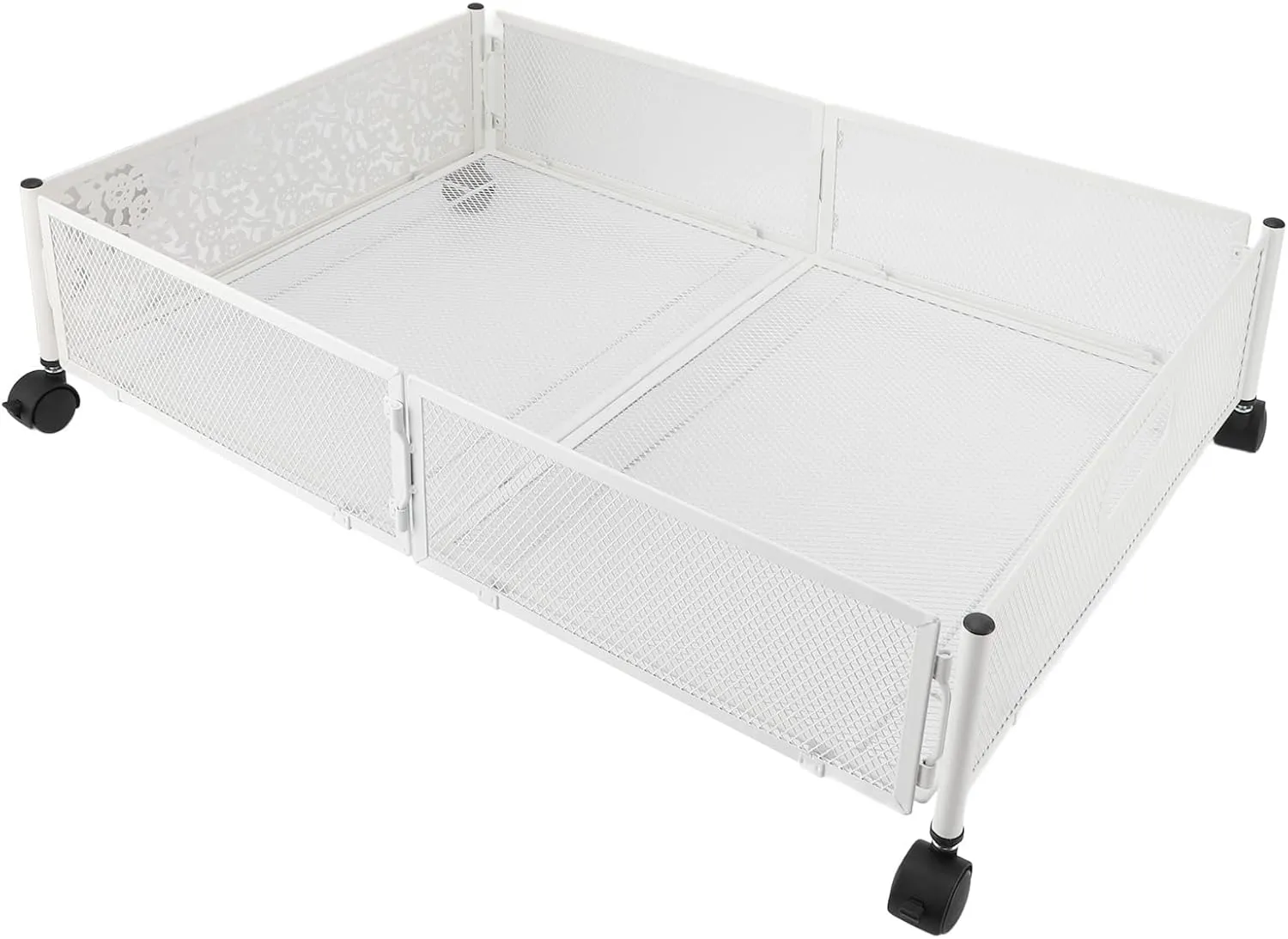 AYNEFY Extra Wide Underbed Storage Box with Wheels Foldable Fabric Bin 360° Silent Rollers Fits Bed Clearance Breathable Design for Seasonal ClothingBlankets (White)