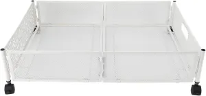 AYNEFY Extra Wide Underbed Storage Box with Wheels Foldable Fabric Bin 360° Silent Rollers Fits Bed Clearance Breathable Design for Seasonal ClothingBlankets (White)