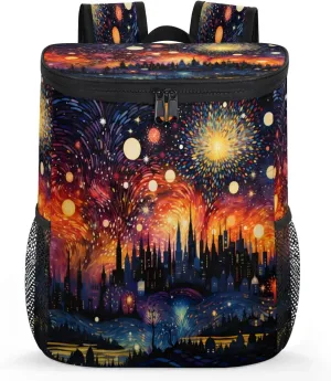 Backpack Cooler Abstract Fireworks City Cooler Backpack Insulated Leak Proof Soft Cooler Bag for Men Women Lunch Backpack for Camping Picnic Hiking Beach Travel