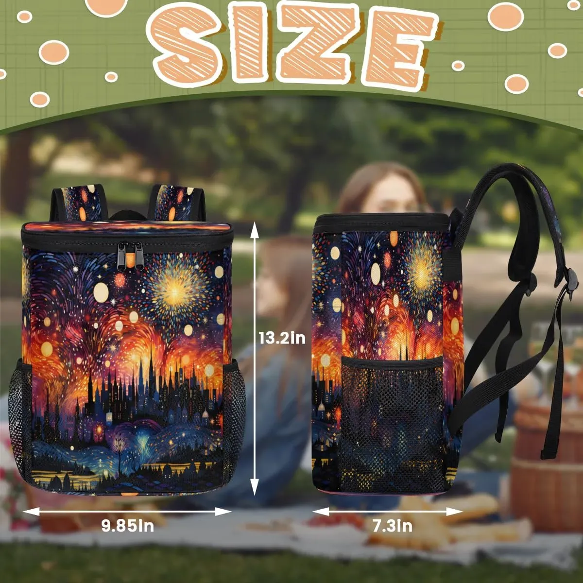 Backpack Cooler Abstract Fireworks City Cooler Backpack Insulated Leak Proof Soft Cooler Bag for Men Women Lunch Backpack for Camping Picnic Hiking Beach Travel