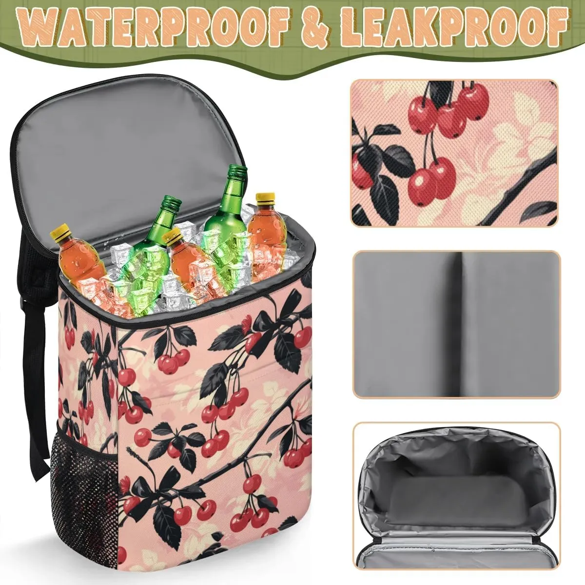Backpack Cooler Cherry Branches Cooler Backpack Insulated Leak Proof Soft Cooler Bag for Men Women Lunch Backpack for Camping Picnic Hiking Beach Travel