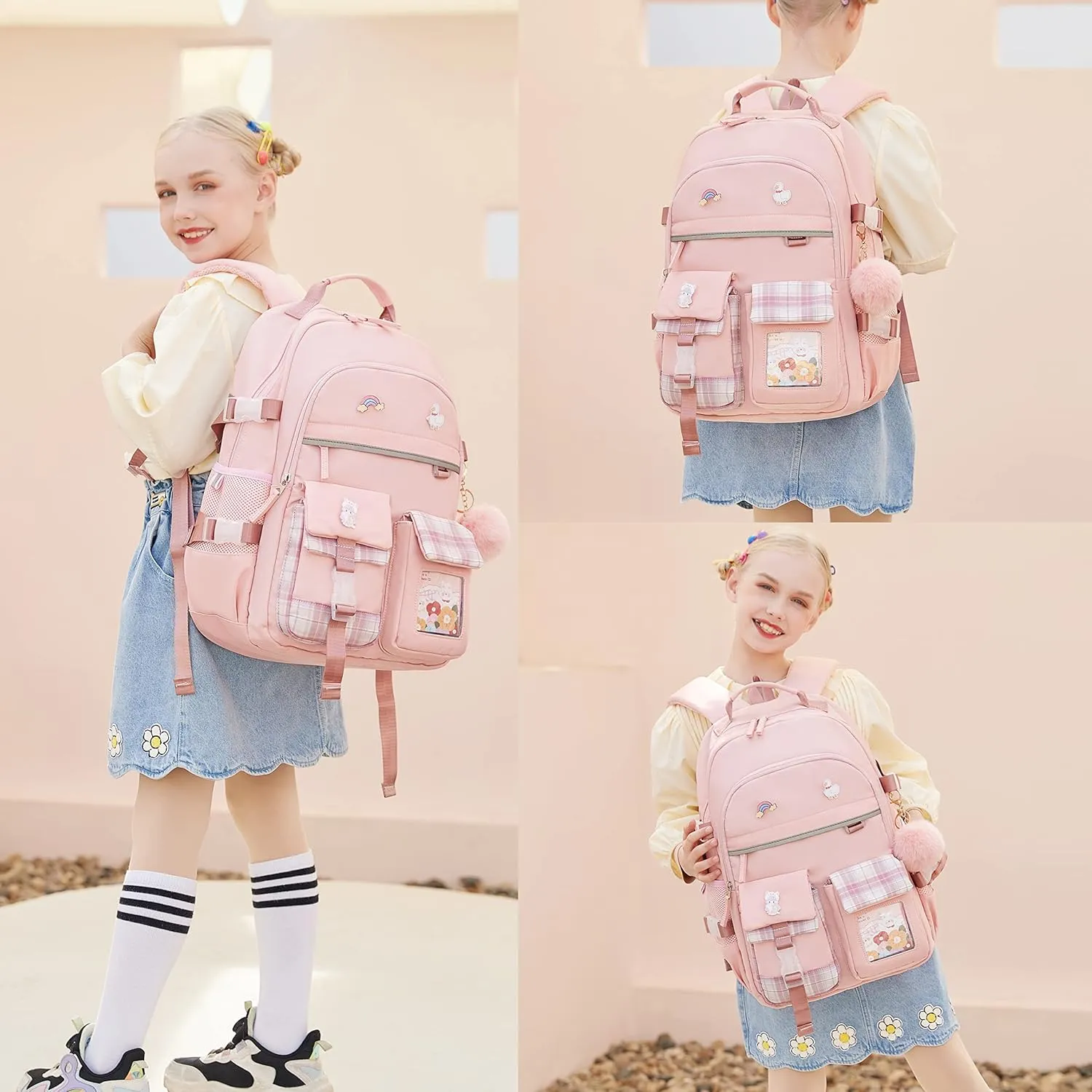 Backpack for Girls, 15.6 Inch Laptop School Bag Kids Kindergarten Elementary College Backpacks Large Bookbags for Teen Girl Women Students Casual Travel Daypacks (Pink)